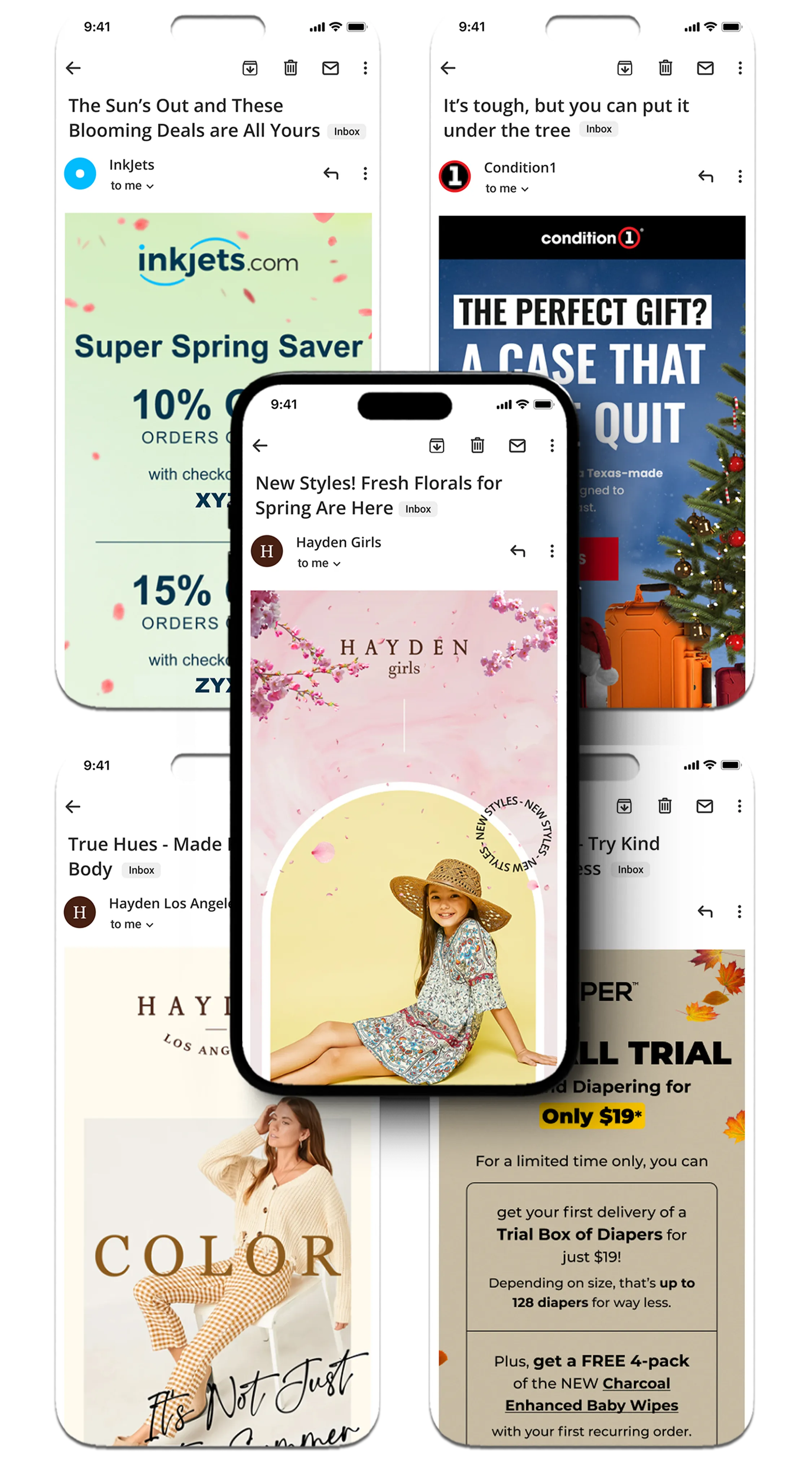 Examples of Valentine’s, Memorial Day, and St. Patrick’s email designs