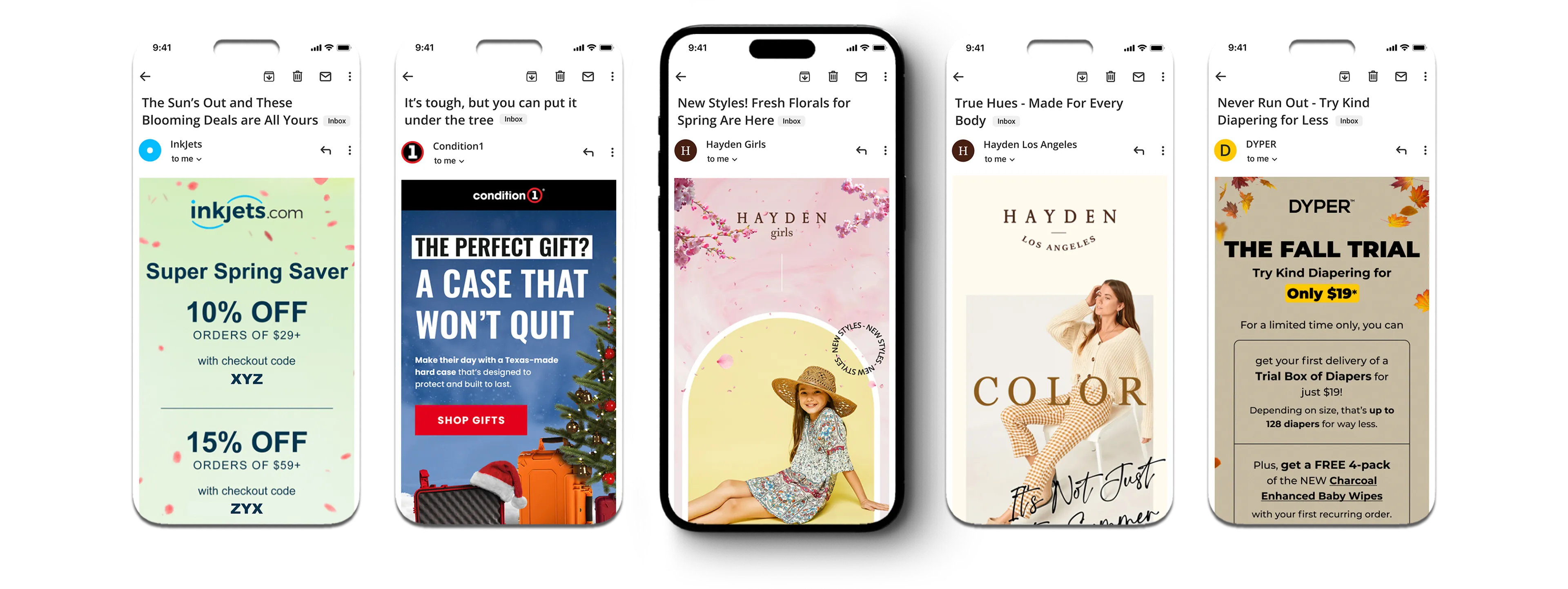 Examples of Valentine’s, Memorial Day, and St. Patrick’s email designs